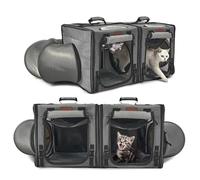 PETUX 2-in-1 Large Cat Carrier for 2 Cats, Portable Collapsible Double Cat Travel Carrier with Litter Box, Tunnels and Hammock - As Cats Toys, Ideal for Gifts, Travel & Vet Visit (34"x17"x17", Grey)