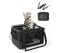 PETUX Collapsible Pet Carrier Airline Approved, 16"x10"x9.5" Soft Cat Carrier for Small Cats Up to 12 Lbs - Top Open Portable Cat Travel Carriers with Anti-Scratch Mesh, Storage Pocket ＆ Leash (Black)