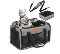 PETUX Pet Carrier Airline Approved for Small Cats and Dogs, 17"x11"x9.5" Cat Carrier Soft with Anti-Scratch Mesh, Top Open Portable Cat Travel Carriers with Little Box for Pets Up to 15 Lbs (Grey)