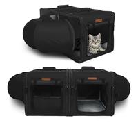 PETUX Small Cat Travel Carrier with Little Box, Portable 2-in-1 Small Cat Carrier for 2 Cats, Various DlY Methods Cat Carrier Soft with Tunnel Tube, Flannel Mat, Hammock, Protable Tote (Black)