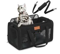 PETUX Soft Sided Cat Carrier with Safety Leash, Portable TSA Approved Pet Carrier in Cabin with Shoulder Straps, Cat Travel Carrier for Pets up to 20 Lbs, Dog Carrier for Outdoor, Travel (Black)