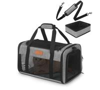 PETUX TSA Approved Pet Carrier in Aabin with Little Box, Airline Approved Cat Carrier with Flannel Mat, Dog Carriers for Small Dogs with Top Open(Grey)