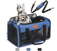 PETUX TSA Approved Pet Carrier in Cabin, 17"x11"x9.5" Soft Cat Carriers for Small Cats Up to 12 Lbs, Top Open Portable Pet Carrier Airline Approved with Anti-Scratch Mesh for Travel, Vet Visit (Blue)