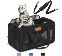 PETUX TSA Approved Pet Carrier in Cabin, 17"x11"x9.5" Soft Cat Carriers for Small Cats Up to 12 Lbs, Top Open Portable Pet Carrier Airline Approved with Anti-Scratch Mesh for Travel, Vet Visit (Black)