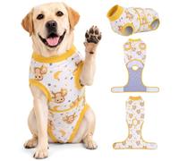 PetWarm Dog Bodysuit for Surgery, Recovery Suit for Dogs, Monkey, Yellow, L | For post-surgery recovery, covers the abdominal area, Yellow recovery style with Monkey print, Size L post-op dog bodysuit