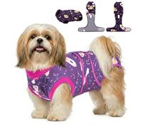 PetWarm Dog Cone Alternative After Surgery, Recovery Suit for Female Male Dogs Substitute E-Collar and Cone Prevent Licking Dog Onesies Pet Surgery Recovery Suit, Cosmic Pattern, Purple Yellow, XS