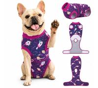 PetWarm Dog Cone Alternative, Dog Recovery Suit, Cosmic, Purple Yellow, XS | Cosmic design in Purple Yellow post-op bodysuit for wear after surgery, helps reduce direct licking access to covered skin