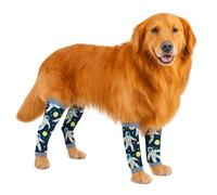 PetWarm Dog Recovery Leg Sleeves 4pcs Set Astronaut Print - Soft Anti-Lick Joint Support Wraps for Medium & Large Dogs, Cone-Free Surgery Protection, Grey, L