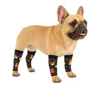 Petwarm Dog Recovery Leg Sleeves 4pcs Set Fox Forest Print - Cone-Free Joint Support Sleeves for Dogs, Anti-Lick Recovery Wraps for Small Dogs, Black Brown, S