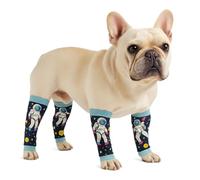 PetWarm Dog Recovery Leg Sleeves, 4pcs Set, Grey Astronaut Print, S | Soft anti-lick joint-area wraps for small dogs; cone-free coverage for recovery-time wear.