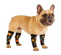 PetWarm Dog Recovery Leg Sleeves 4pcs Set Rocket Print - Breathable Anti-Lick Dog Leg Sleeves, Surgery Recovery Wraps for Joint Support, 4-Pack for Small Dogs, Black Gold, S