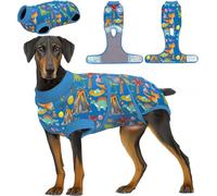 PetWarm Dog Recovery Substitute E-Collar Cone, Onesie for Dogs, Anti-Licking Dog Surgical Recovery Pajamas, Bodysuit for Abdominal Affected Areas Sensitive Skin Areas, Zoo Pattern, Blue, L