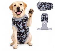PetWarm Dog Recovery Suit, Recovery Bodysuit, Cosmic, Gray, 2XL | Includes a hooded design in Gray base with Cosmic motif, this recovery bodysuit is intended for body-covering post-op wear
