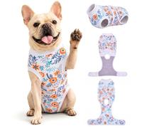 PetWarm Dog Spay Recovery Suit, Dog Bodysuit, Flower, Orange, XS | Flower print in Orange, post-surgery bodysuit for recovery-period wear after a spay, offers a bodysuit alternative to a cone