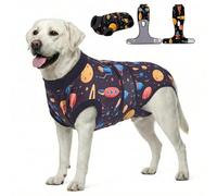 PetWarm Dog Surgical Suit, Substitute E-Collar and Cone Anti-Licking Dog Surgery Recovery Suit Soft, Surgical Suits for Male Dogs After Neutering, Cosmic Pattern, Black Gold, 2XL