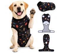 PetWarm Neuter Recovery Suit, Dog Surgical Suit, Cosmic, Black Gold, L | Black Gold Cosmic pattern post-surgery bodysuit for post-surgery recovery, creates a wearable layer that helps limit licking