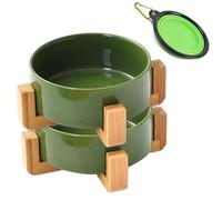 Petygooing Ceramic Cat Dog Bowl Set with Stand,Small Dog Bowls, Pet Food and Water Dish, Anti Slip Set of 2 Cat Bowls- Cute Modern Pet Food Bowl Small Size Dog (13.5OZ/5.1 in) Rust Green
