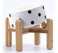 Petygooing Elevated/Raised 15°Slanted Ceramic Dog Bowl for Small and Medium Breeds, Tilted Anti Slip Pet Feeding Bowl,Food Water Dish with Stand for Cats and Dogs (28 OZ/3.6 Cups) Black Dot