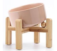 Petygooing Khaki Raised/Elevated 15°Slanted Ceramic Dog Bowl for Small Breeds,Tilted Anti Slip Pet Feeding Bowl,Food Water Dish with Stand for Cats and Small Dogs Puppy 13.5 OZ (5.1In / 1.7 Cups)