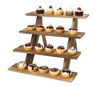 Petyoung 4 Tier Wooden Cupcake Display Stand, Tiered Display Stand, Rustic Party Risers Cake Stand Shelf for Spice, Plant, Dessert, Craft, Perfume