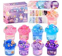 Petyuioyu 9-Pack Slime Kit, Butter, Clear & Cloud, Party Bag Fillers | Includes 3 butter, 3 clear and 3 cloud slimes, 18 charms, 9 mix-ins, gift bags and cards. Soft, stretchy and non-sticky