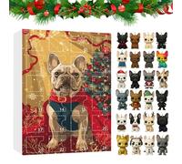 Peufcmi Advent Ornament Calendar 2025,Funny 2D Pendant 24-Day,French Bulldog Pendant Set Countdown | for Wall Window Door Tree Party Purse Bag Indoor Bedroom Holiday
