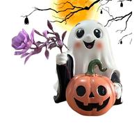 Peufcmi Cute Ghost Decor - Ghost Tabletop Decor with Pumpkin - Resin Halloween Desktop Ornament for Bookshelf Garden Indoor Fireplace Mantel Table Party Kitchen Living Room