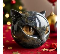 Peufcmi Luxury Black CatStone Sculpture, Elegant Home Décor & Gift Ready Art Piece, Hand Carved Crystals And Healing Stones Carved Home Decor, Black Sculpture Of Cat Head Bright Eyes For CatLovers