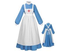 Peufcmi Nurse Costume - Halloween Civil War Women Nurse Costume - Historical Outfit with Apron for Dress up Role Play TV Productions Events Party Performances History Museums