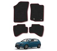 Peugeot 108 (2014+) [Hook Clip] Car Mats Accessories Tailored Fit Carpet Floor Mats Non Slip Red Trim Accessory Compatible Front Rear Set Anti Slip Backing Custom Fit Hand-Finished Full Coverage Clips