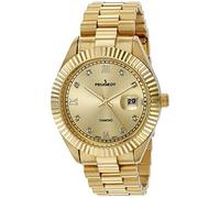Peugeot 14K Gold Plated Diamond Luxury Dress Watch with Fluted Bezel and Calendar