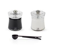 Peugeot Bali Acrylic White & Black Salt & Pepper Mill Gift Set 3.15" - With Stainless Steel Spice Scoop/Bag Clip
