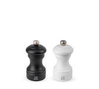 PEUGEOT - Bistro 10 cm Pepper Mill + Salt Mill - Matte Black & White | Classic Grind System - Powdered Salt Innovation, Zirlion Mechanism - PEFC-Certified Wood - Made in France