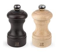 PEUGEOT - Bistro 10 cm Salt and Pepper Mill Set - Classic Salt and Pepper Grinder Set - Olive Wood - Lifetime Guaranteed Mechanism - Made in France - Chocolate and Natural