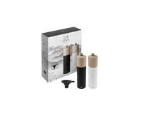 PEUGEOT - Boreal Duo Pepper Mill + Salt Mill 21 cm - Stainless Steel Funnel - Classic Adjustment - Made of PEFC-Certified Beech Wood - Made in France - Matte Black & White Color