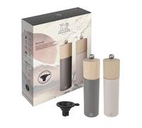 PEUGEOT - Boreal Duo Pepper Mill + Salt Mill 21 cm - Stainless Steel Funnel - Classic Adjustment - Made of PEFC-Certified Beech Wood - Made in France - Rock Gray & Pale Pink Color