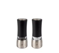PEUGEOT - Daman u'Select 16cm Electric Pepper Mill + Salt Mill Duo - 6 Pre-Set Grind Settings - Peppercorns + Rock Salt Included - Aluminum - Designed in France - Iridescent Black Finish