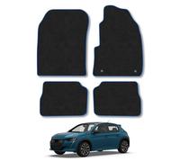 Peugeot E-208 (2020+) Car Mats Accessories Tailored Fit Carpet Floor Mats Non Slip Blue Trim Full Coverage Compatible Accessory Granulated Backing Front Rear Set Anti Slip Hand-Finished Clips
