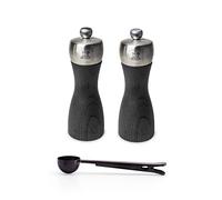 Peugeot - Fidji Manual Salt & Pepper Mill, Gift Set - Adjustable Grinder - Beechwood and Stainless Steel, Graphite Finish, 6 Inch - With Stainless Steel Spice Scoop & Clip