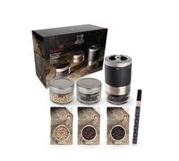 PEUGEOT - Maestro Pepper Bar - 10cm Pepper Mill with U'Select Adjustment - 3 Premium Peppercorns, 3 Interchangeable Empty Vials, Felt - Made in France - PEFC Wood & Stainless Steel - Graphite Color