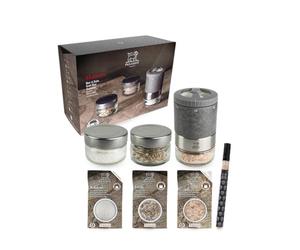 PEUGEOT - Maestro Salt Bar - 10cm Salt Mill with U’Select Z Grind Adjustment - 3 Premium Salts, 3 Empty Interchangeable Vials, White Marker - Made in France - PEFC-Certified Wood Stainless Steel