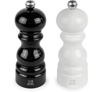 Peugeot - Paris Duo - Pepper Mill + Salt Mill 15 cm - Classic Adjustment - PEFC-Certified Recycled Wood - Made in France - Black & White Lacquer Finish