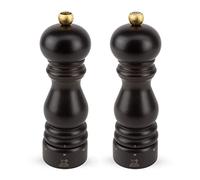 PEUGEOT - Paris u'Select Natural - 18 cm Salt and Pepper Mill Set - Black Pepper + Rock Salt Included - 6 Predefined Grind Settings - Made with PEFC Certified Wood - Made in France - Chocolate Colour