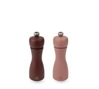 PEUGEOT - Tahiti Air Duo Pepper Mill + Salt Mill 15cm - Includes Black Pepper and Rock Salt - Classic Adjustment - PEFC Certified Wood - Made in France - Cocoa Brown and Hazelnut