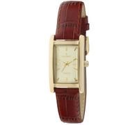 Peugeot Women's Classic 14Kt Gold Plated Watch, Rectangular Tank Shape Case with Leather Band and Easy to Read Dial