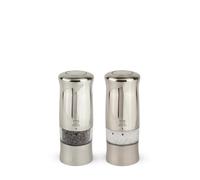 PEUGEOT - Zeli 14 cm Electric Salt And Pepper Mill Set - With Lighting - Black Pepper + Rock Salt Included - Made In France - 6 Batteries + Replacement Bulb - Stainless Steel Colour