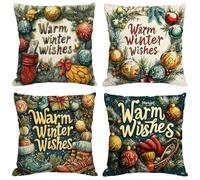 Peugxace Christmas Cushion Covers 50x50 cm Set of 4 Outdoor Cushions Garden Cushions Velvet Throw Pillow Covers Beige Double Sided Printing for Indoor Sofa Outdoor Patio Balcony Fall Decor,Gifts M185