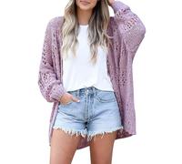 Peuignao Ladies Cardigans Long Womens Fine Knit Long Sleeve Open Cardigan Women's Longline Thin Cardigans Lady Oversized Slouchy Fashionable Knitted Cardigan Jacket for Women Plus Size Purple 3XL
