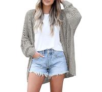 Peuignao Ladies Cardigans Long Womens Fine Knit Long Sleeve Open Cardigan Women's Longline Thin Cardigans Lady Oversized Slouchy Fashionable Knitted Cardigan Jacket for Women Plus Size Grey XL