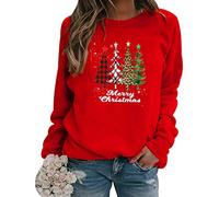 Peuignao Women's Christmas Tree Graphic Letter Print Crew Neck Long Sleeve Polyester Red XXL Sweatshirt